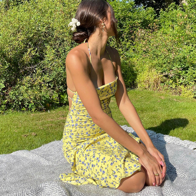 Midi dress for women with floral pattern and slit Lune London