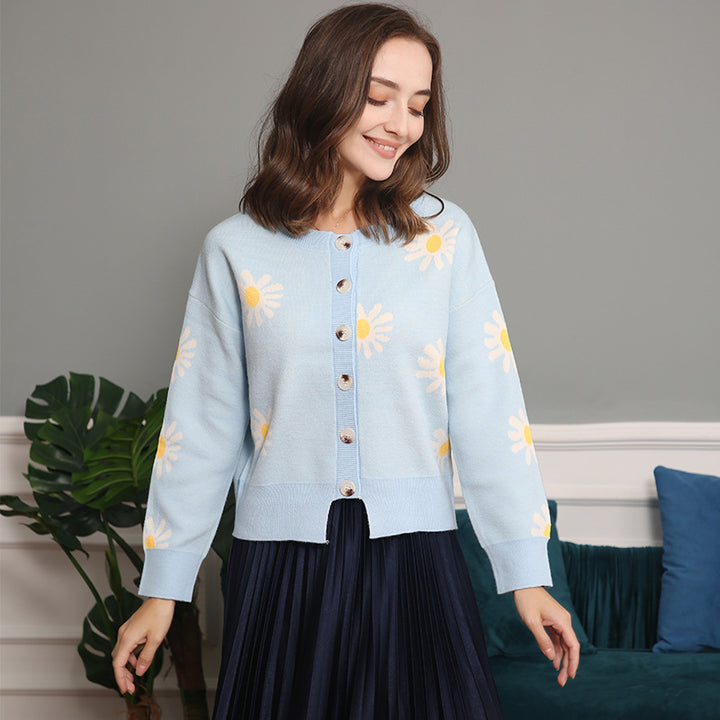 Knitted floral pattern jacket for women with short sleeves Lune London