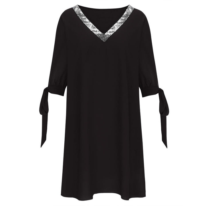 Flattering women's dress with V-neck and sequin embellishments Lune London