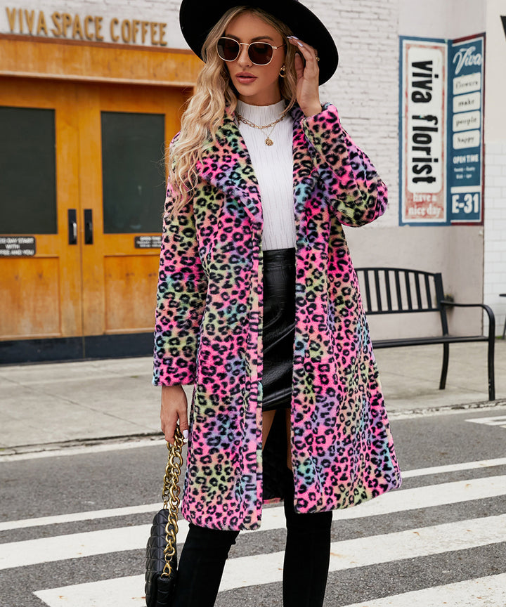 Ladies Plush Leopard Coat with Elegant Lapel Lune London