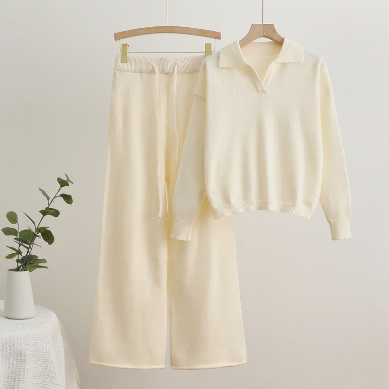 Comfortable knit loungewear set for women with a sweater and wide-leg pants Lune London