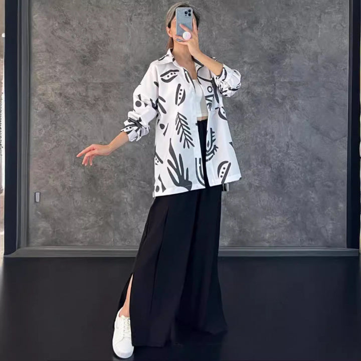 Women Oversized Casual Shirt with Graphic Print and Wide Cut Lune London