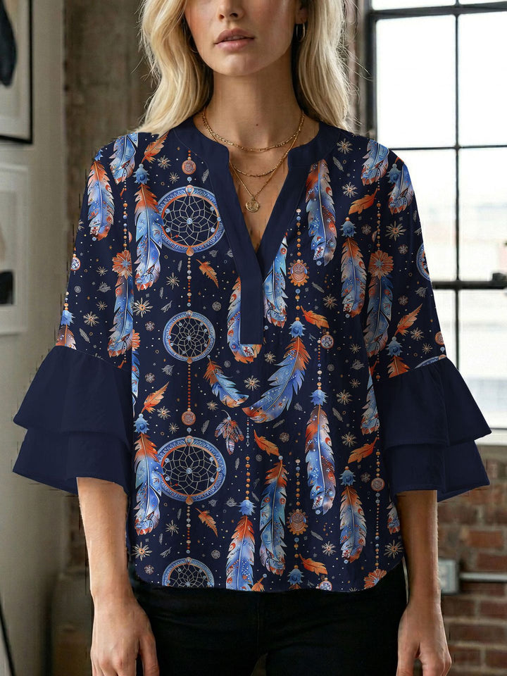 Women's blouse shirt with voluminous sleeves and creative print design Lune London