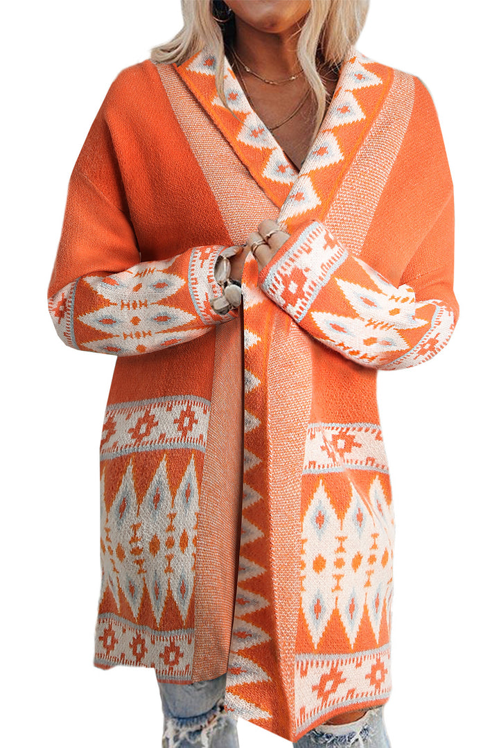 Cardigan pour femmes à manches longues avec motif géométrique et poches ouvertes Chic & Stil