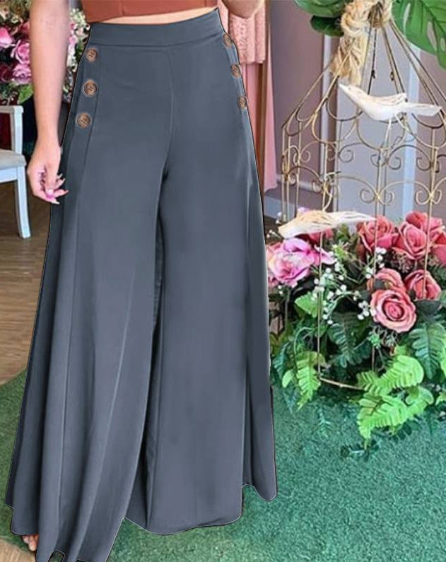 Lune London | Women's Palazzo Pants with Decorative Button Details and Wide Leg