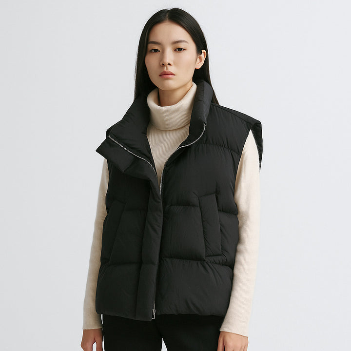 Women's down vest with high collar and practical pockets Lune London