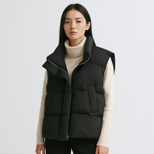 Women's down vest with high collar and practical pockets Lune London