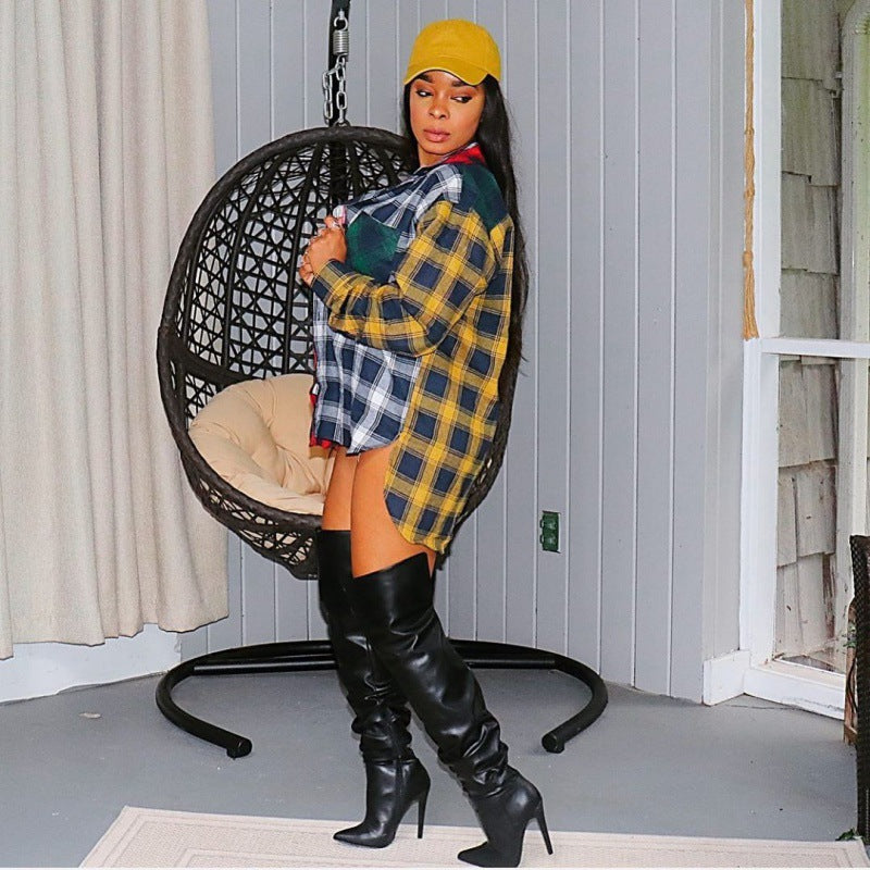 Oversized plaid shirt for women with a trendy cut and a casual chic look