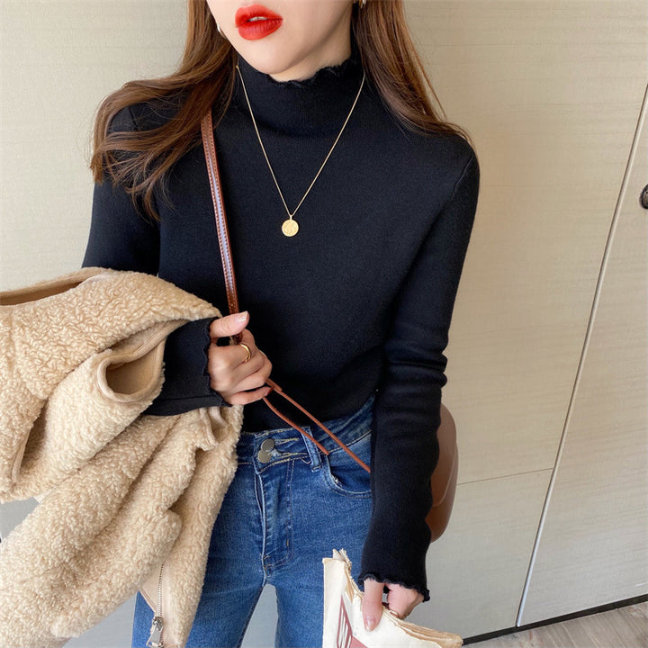 Femmes Pull Court Col Roulé avec Différents Mélanges de Matériaux Chic & Stil