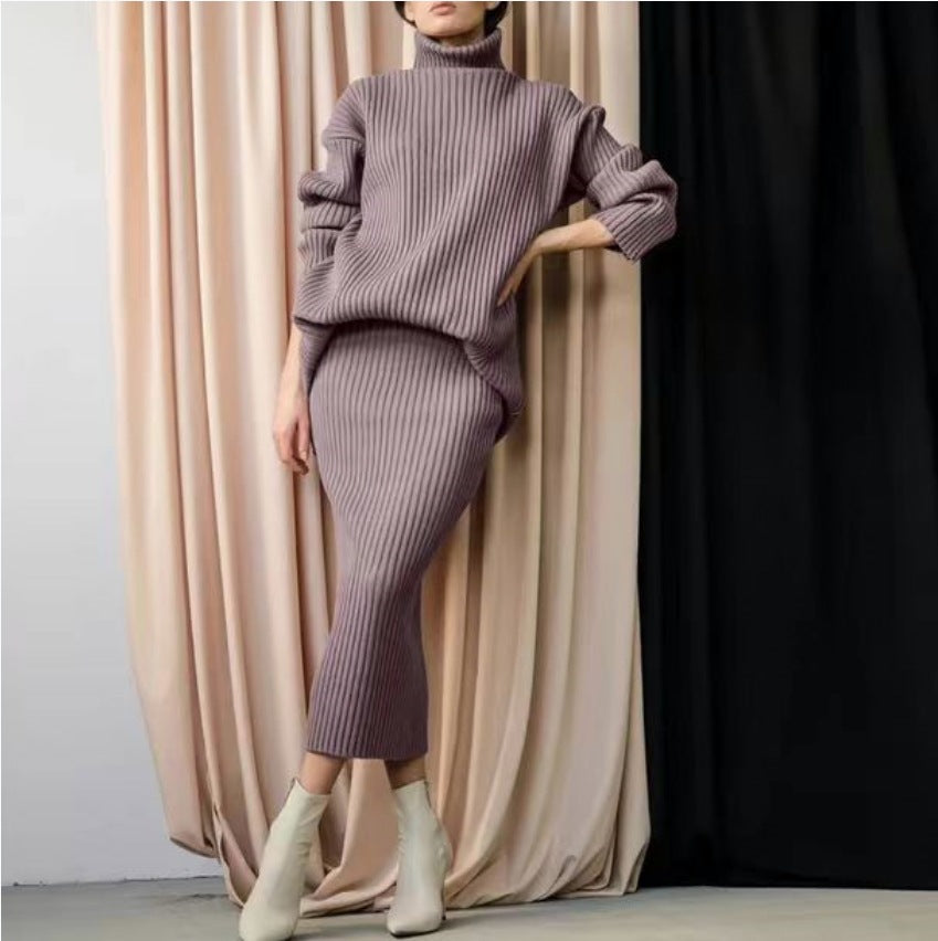 Knitted set for women with a high collar and soft ribbed design Lune London