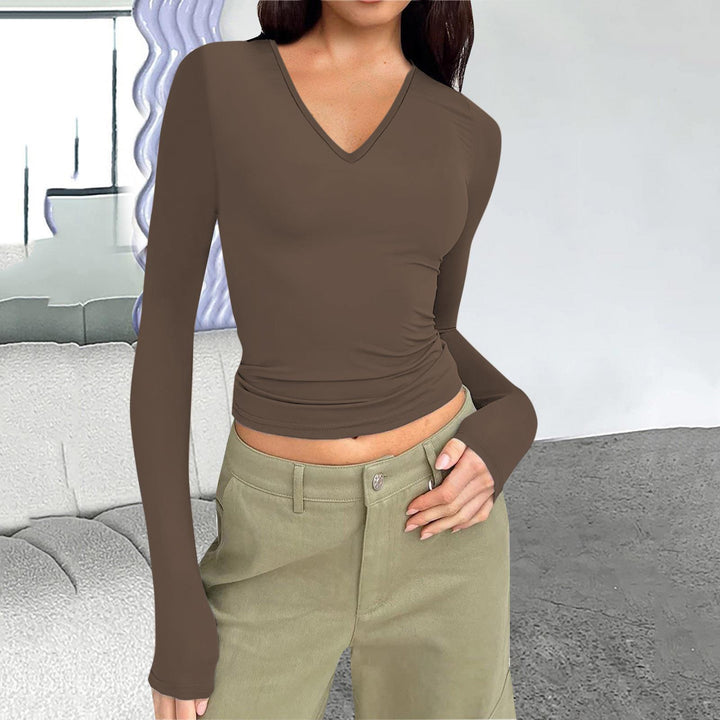Long sleeve blouse for women with V-neck Lune London
