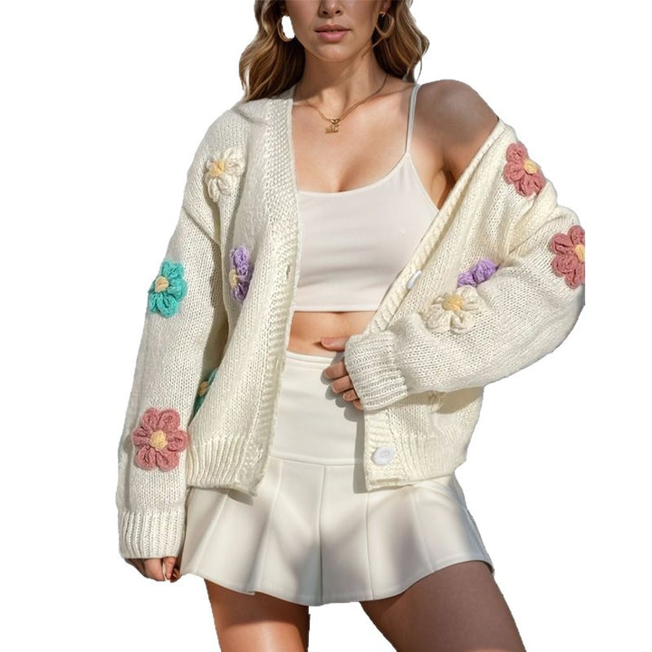 Knit jacket for women with floral design and encrypted pattern Lune London