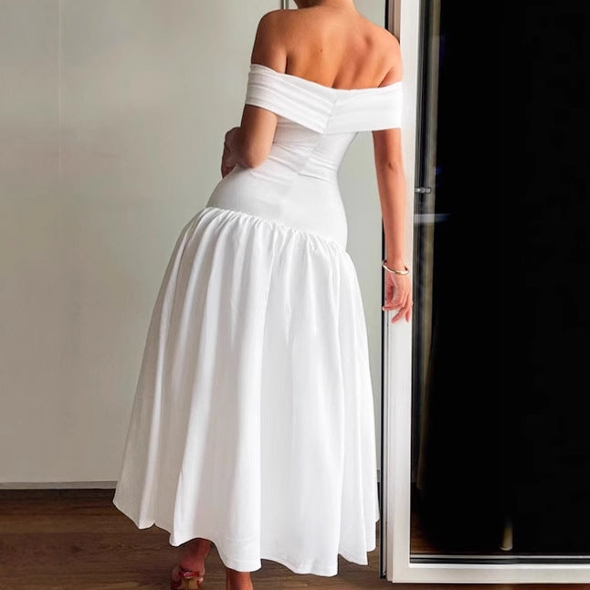 High quality off-shoulder maxi dress for women with a fitted cut and a flowy skirt Lune London