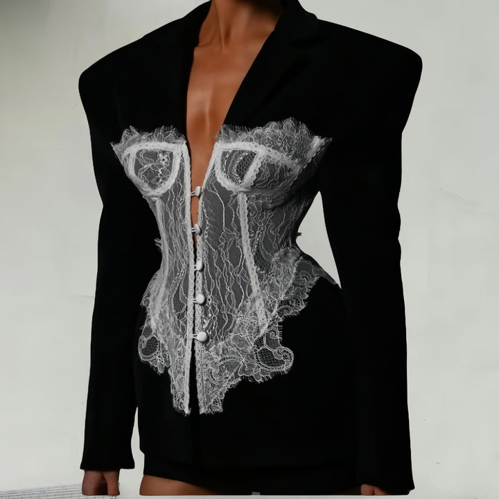 Lune London women's tailored blazer with lace inserts