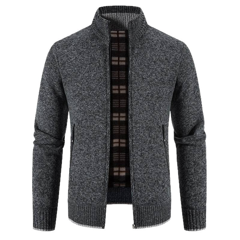 Men's knit jacket with high collar and practical zippered pockets Lune London