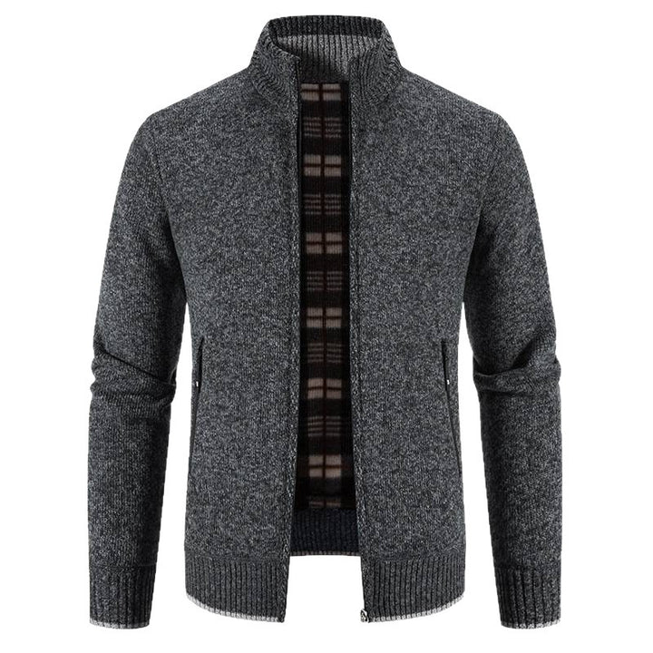 Men's knit jacket with high collar and practical zippered pockets Lune London
