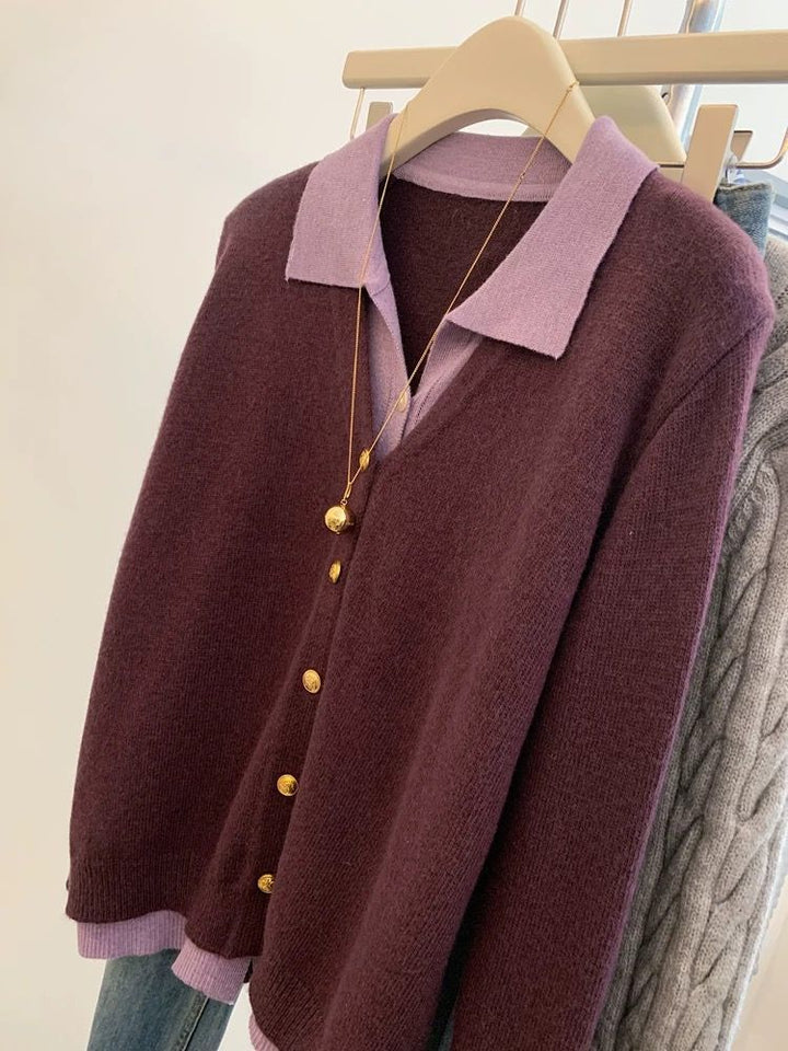 Cardigan féminin à la mode avec col élégant et grands boutons Chic & Stil