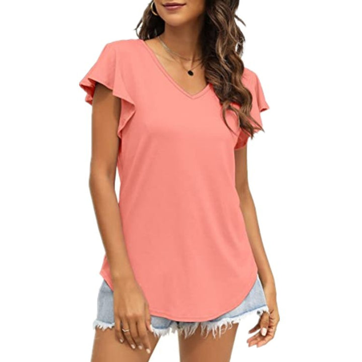 V-neck women's T-shirt with ruffled sleeves and a relaxed fit Lune London
