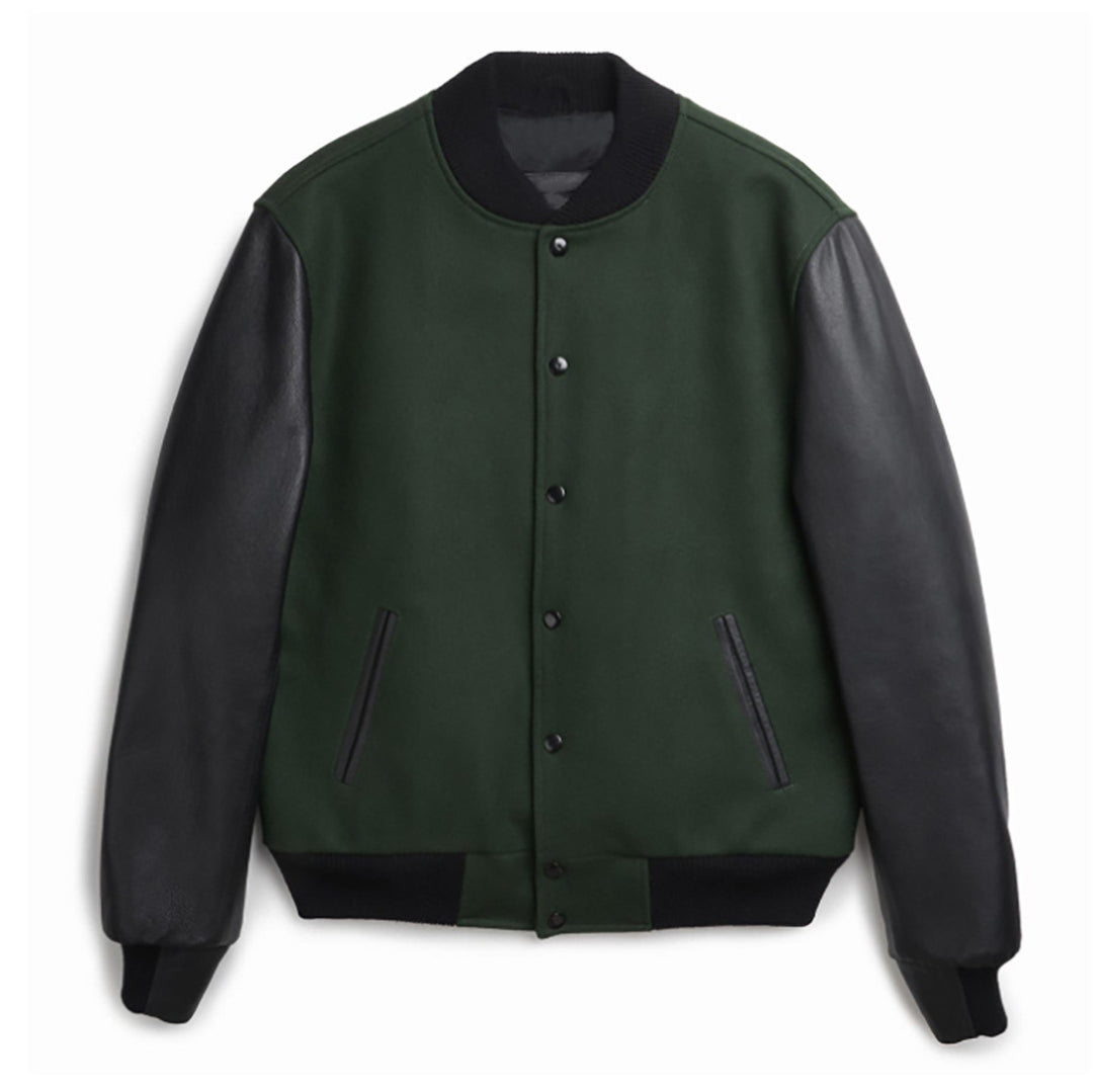 Stylish varsity jacket for men with leather sleeves Lune London