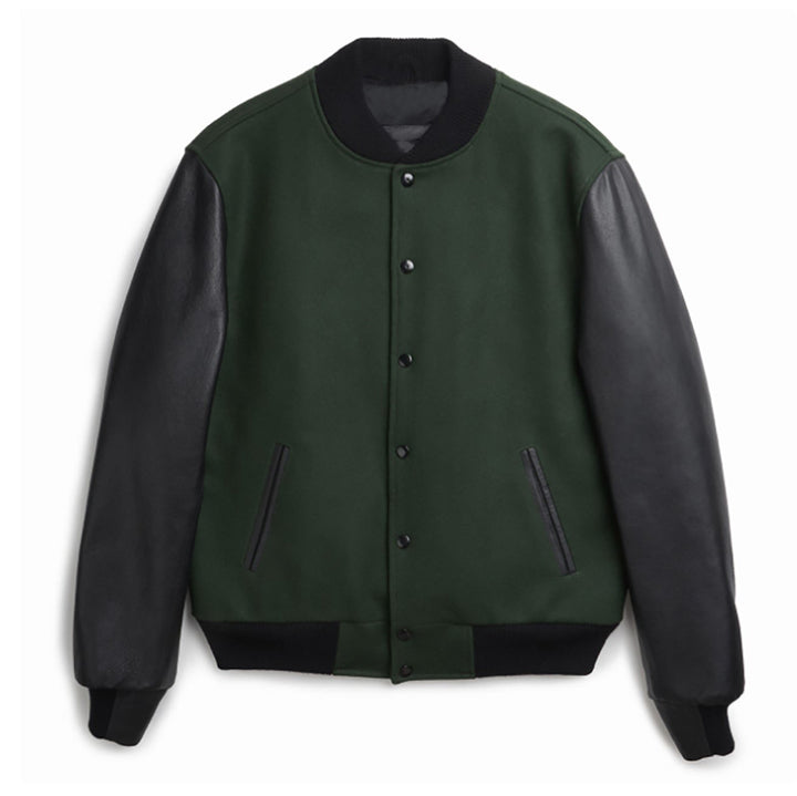 Stylish varsity jacket for men with leather sleeves Lune London