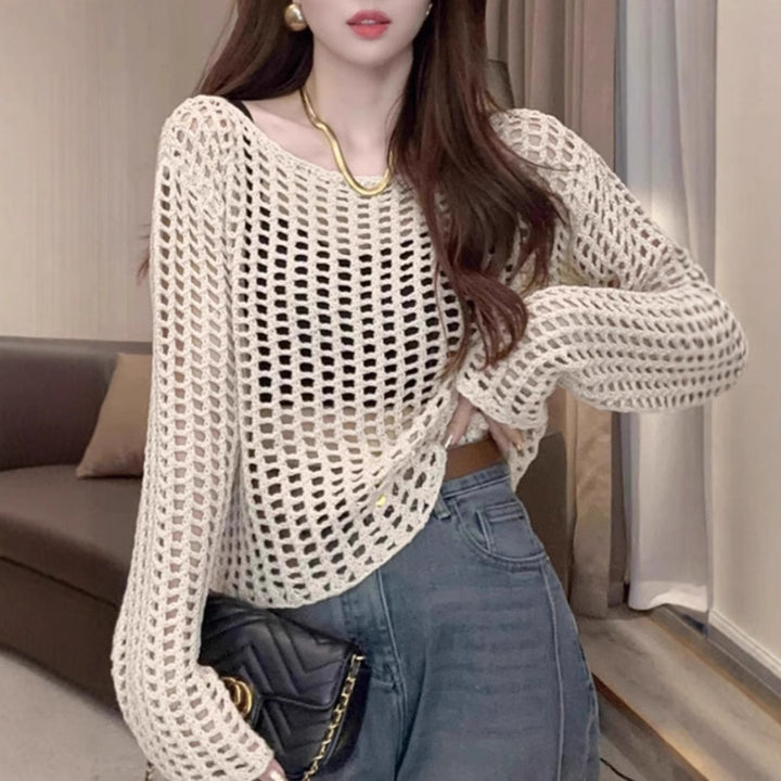 Lightweight knitted sweater for women with Lune London mesh design