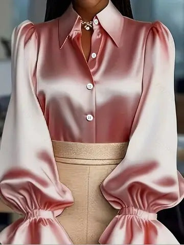 Ladies elegant silk blouse with puff sleeves and chic button placket Lune London