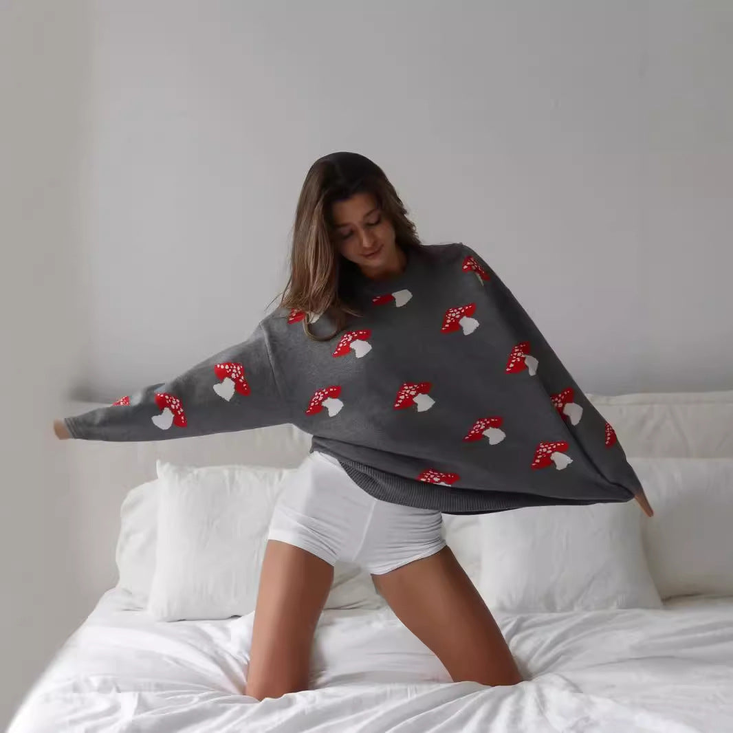 Knitted sweater for ladies with playful mushroom pattern Lune London