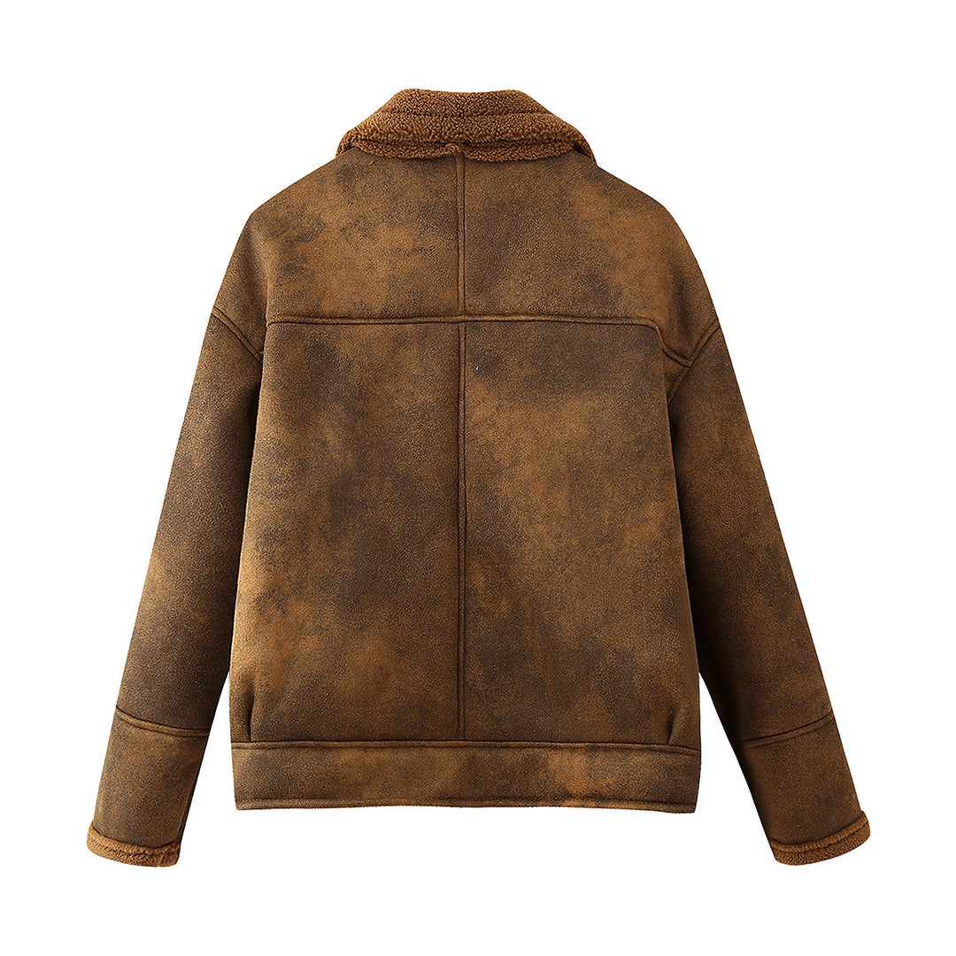 Ladies comfortable teddy leather jacket with practical pockets Lune London