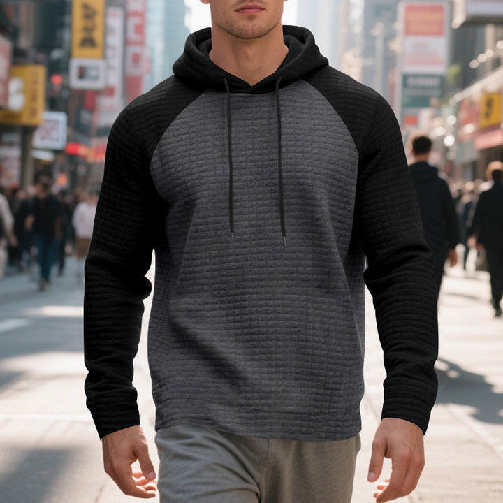 Men's textured fabric hooded sweatshirt with contrasting color sleeves Lune London