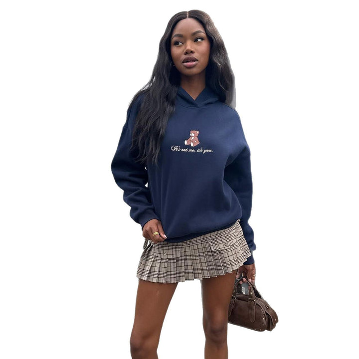 Hooded sweater for women with playful bear pattern and soft cotton blend Lune London