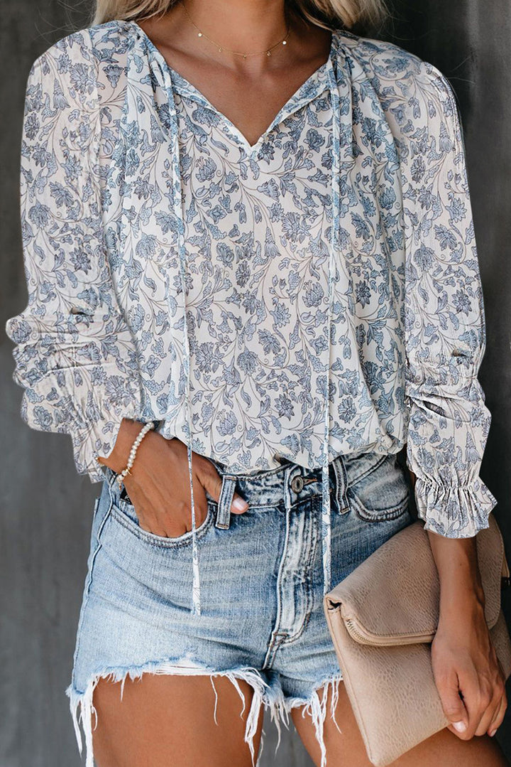 Women's shirt with V-neck and ruffle details Lune London