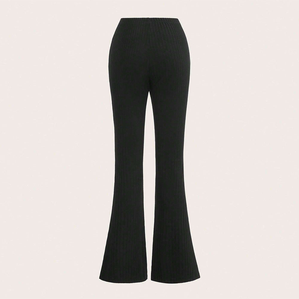Pantalon à panneaux côtelés pour femmes avec taille haute et cordon de serrage latéral Chic & Stil