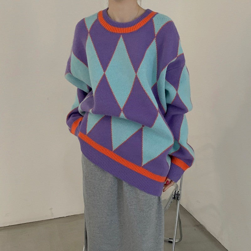 Pull en tricot épais pour femmes avec motif géométrique et coupe décontractée Chic & Stil
