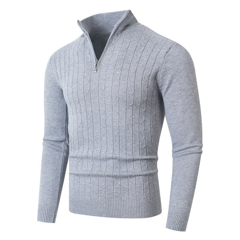 Men's knitted sweater with a modern twisted pattern and a high collar Lune London