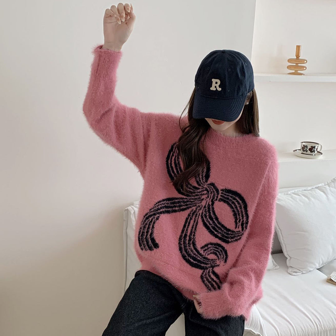Pull confortable pour femmes avec motif de nœud décoratif