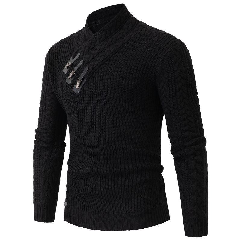 Knitted sweater for men with asymmetrical collar and decorative zipper Lune London