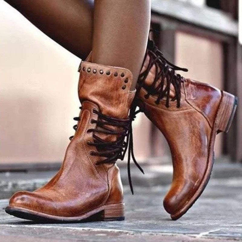 Women's Fashion Ankle Boots with Decorative Lacing and Stud Details Lune London