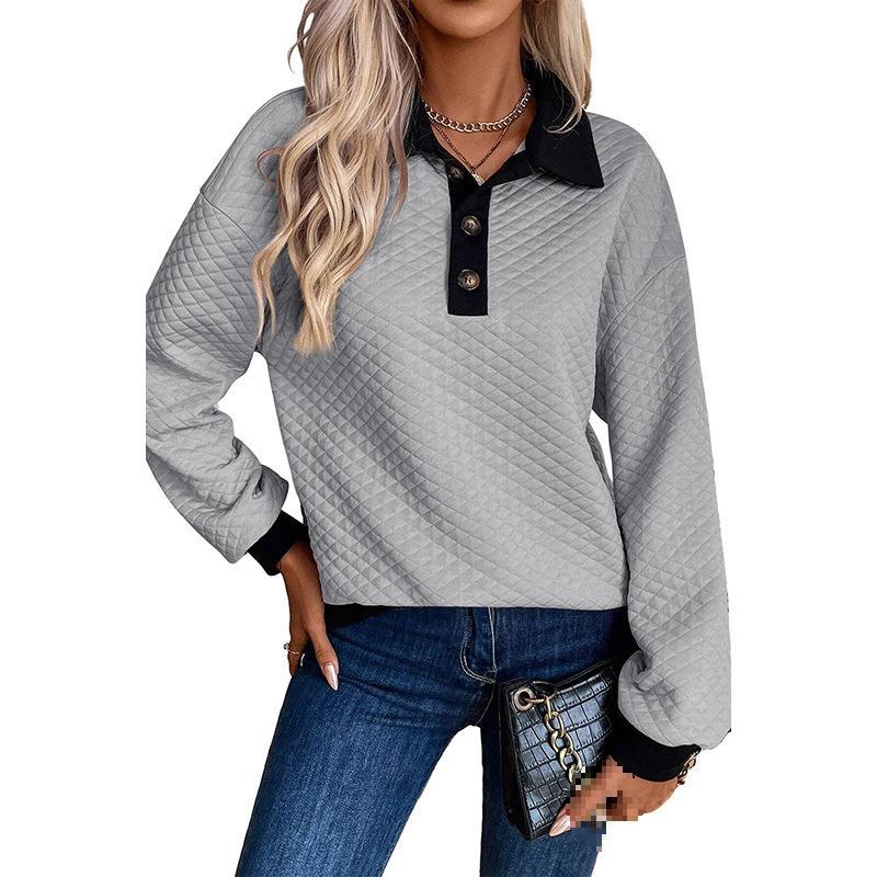 Quilted oversized sweater for women with classic collar and practical button details Lune London