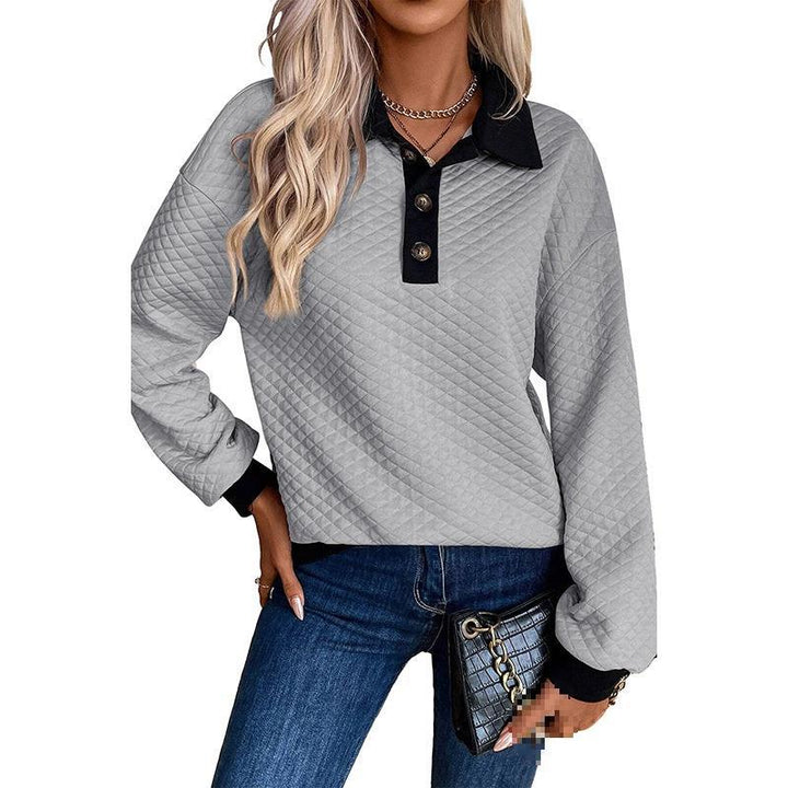 Quilted oversized sweater for women with classic collar and practical button details Lune London