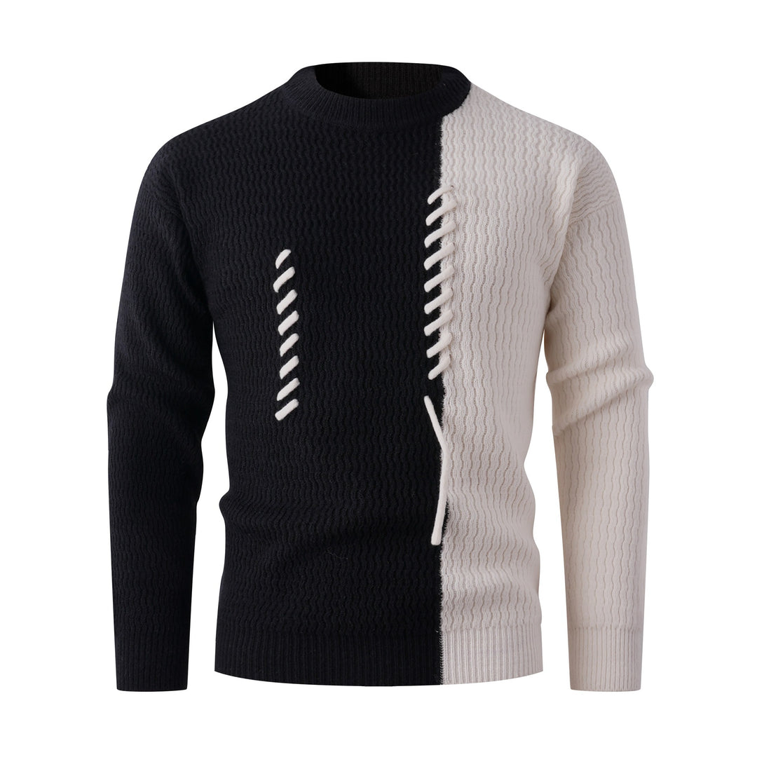 Men's knitted sweater with a modern cable pattern and contrasting details Lune London