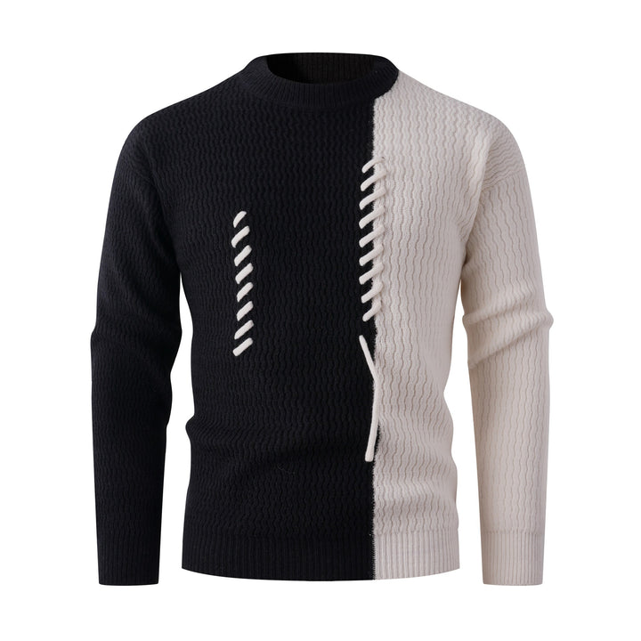 Men's knitted sweater with a modern cable pattern and contrasting details Lune London