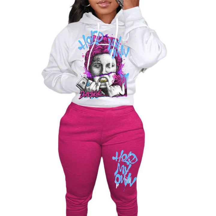 Women’s hoodie and jogger pants set with creative graphic print Lune London