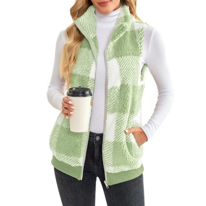 Fleece vest for women with plaid pattern and high-quality zipper Lune London