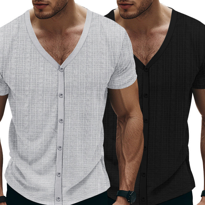 Men's Short Sleeve Henley T-Shirt with Textured Design and Fashionable V-Neck Lune London