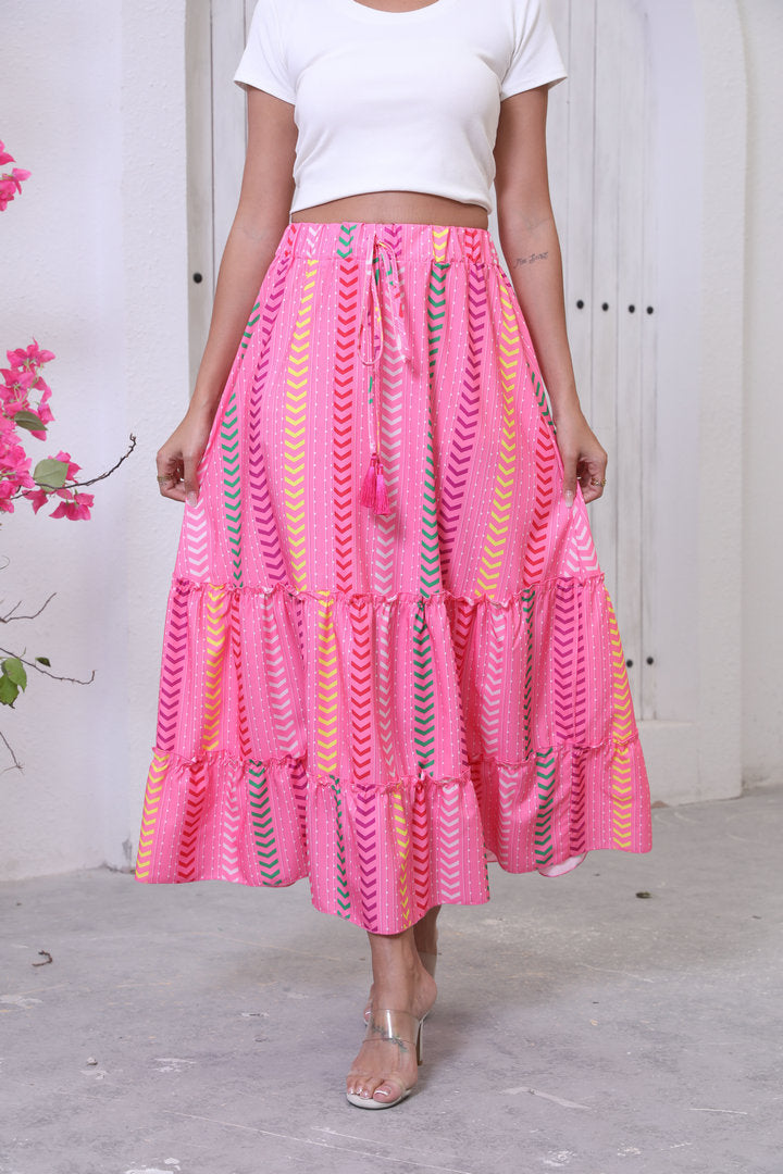 Maxi skirt for women with shelf design and drawstring belt Lune London