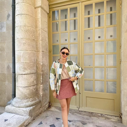 Quilted patchwork jacket for women with practical pockets Lune London