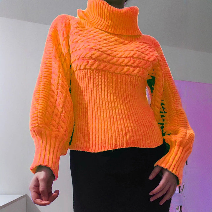 Knit sweater for women with high collar and structured design Lune London