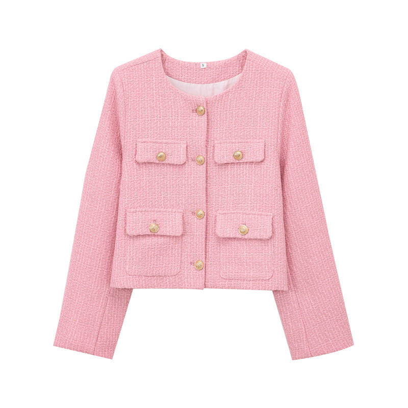 Veste courte tendance pour femmes avec boutons dorés et poches plaquées Lune London
