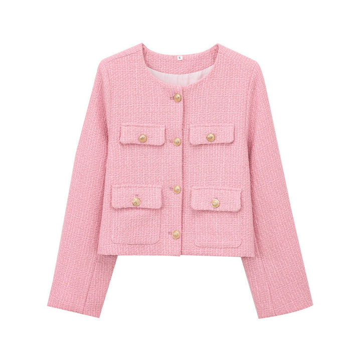 Veste courte tendance pour femmes avec boutons dorés et poches plaquées Lune London