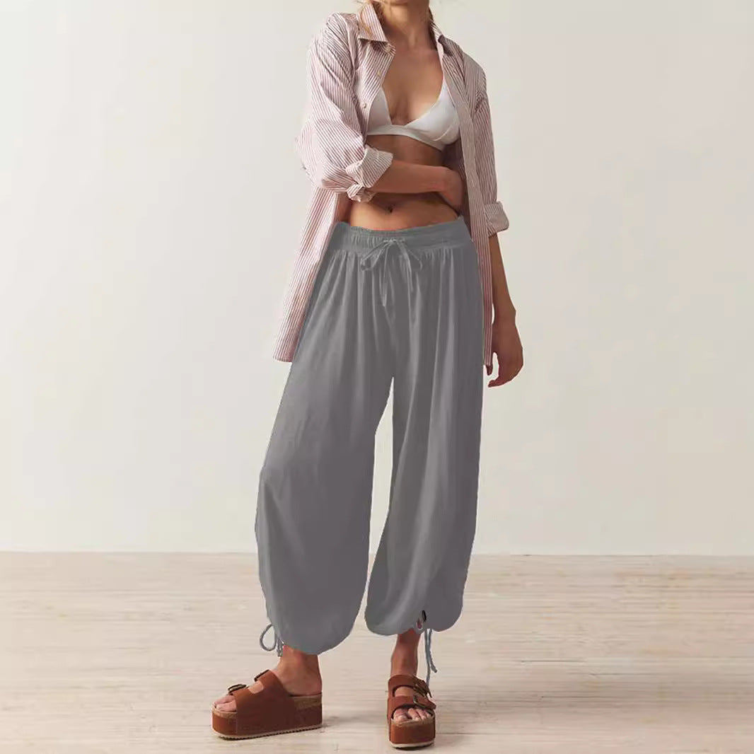 Casual Palazzo pants for women with elastic waist and adjustable ankle bands Lune London